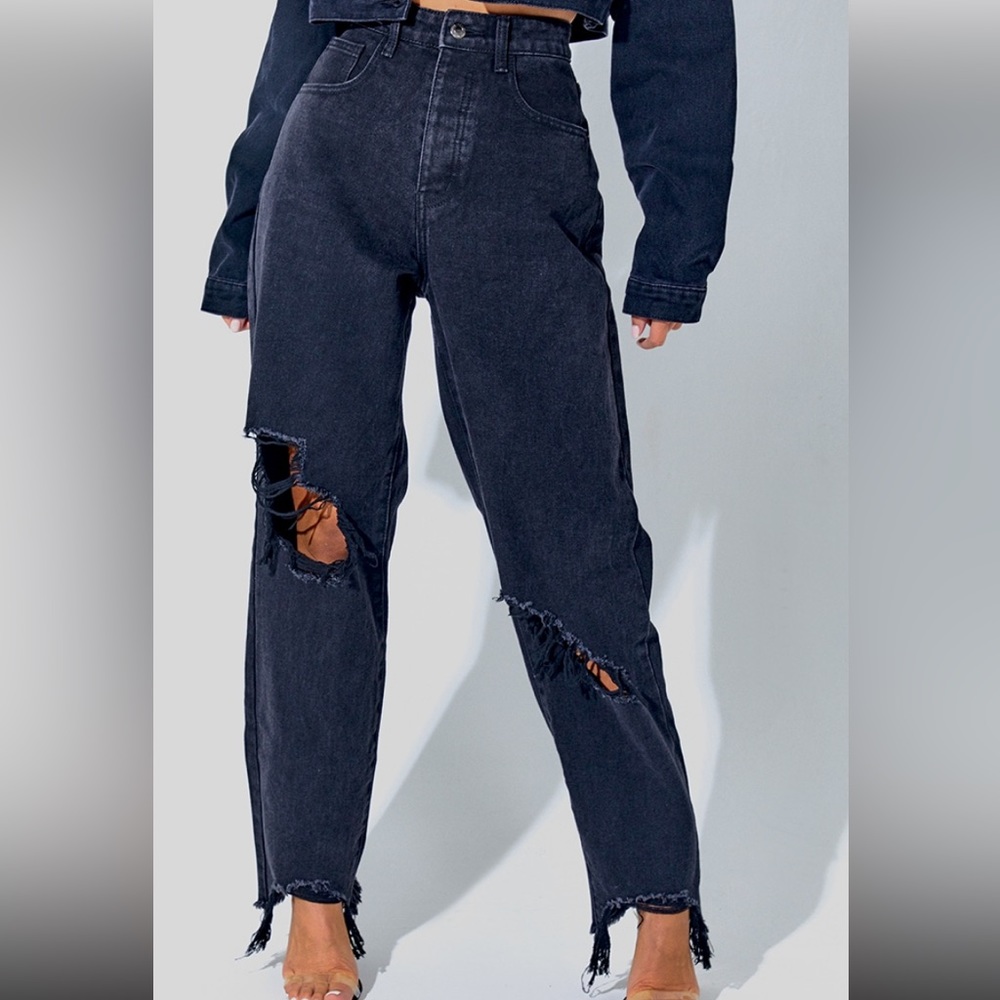 Black Ripped Hem Boyfriend Jeans